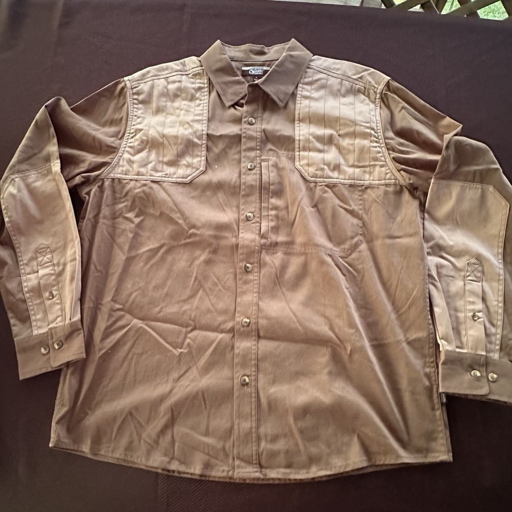 Gander Mountain Men's Long-Sleeve Button-Up Shirt Zip Pocket Khaki Vented Size L